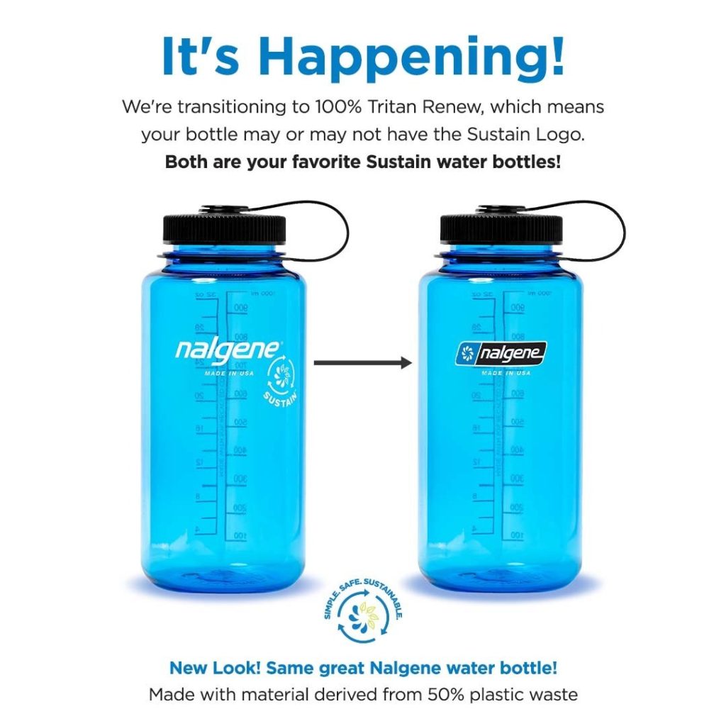 graphic describing the logo difference on updated Nalgene water bottles