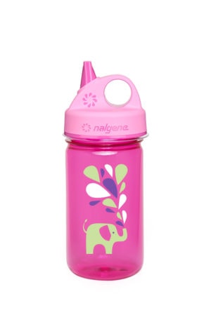 Nalgene's 12 ounce Kids Grip-N-Gulp bottle in Pink with Elephant Graphics