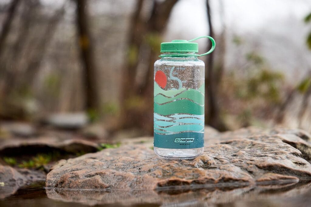 Nalgene Water Fund Appalachia Bottle on a rock