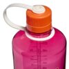 The 32oz NM Thrill in Motion is a pink water bottle with an orange cap, white carrying loop, and measurement lines.