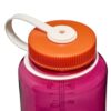 The 32oz WM Thrill in Motion is a pink water bottle with an orange screw cap and a white carrying loop, shown on a white background.