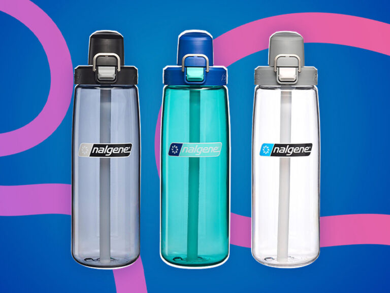 Three Nalgene water bottles with straws