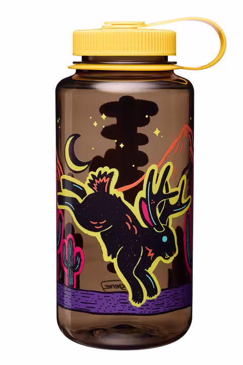 32oz Wide Mouth Mythical Creatures Bottle (Graphic: Woodsman with Yellow Jackalope)